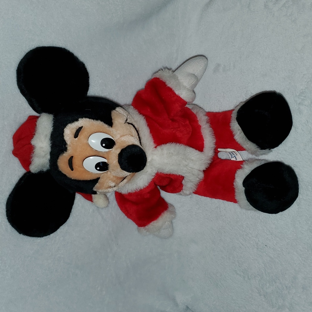 Vintage Disney Mickey Mouse Plush in Red and White Santa Outfit